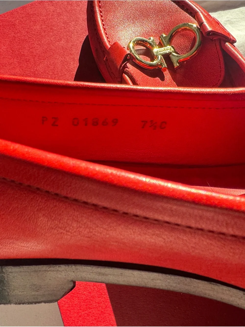 Salvatore Ferragamo Red Leather Vara Bit Loafers with Gold Hardware - Picture 8 of 11